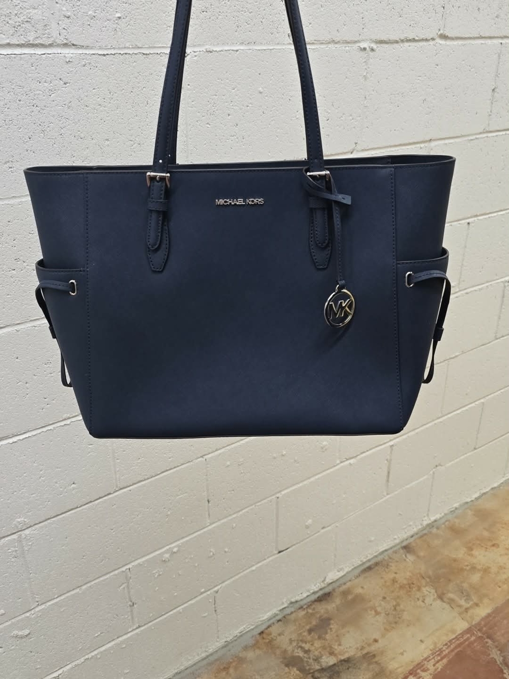 Michael Kors Navy Saffiano Leather Tote with MK Charm